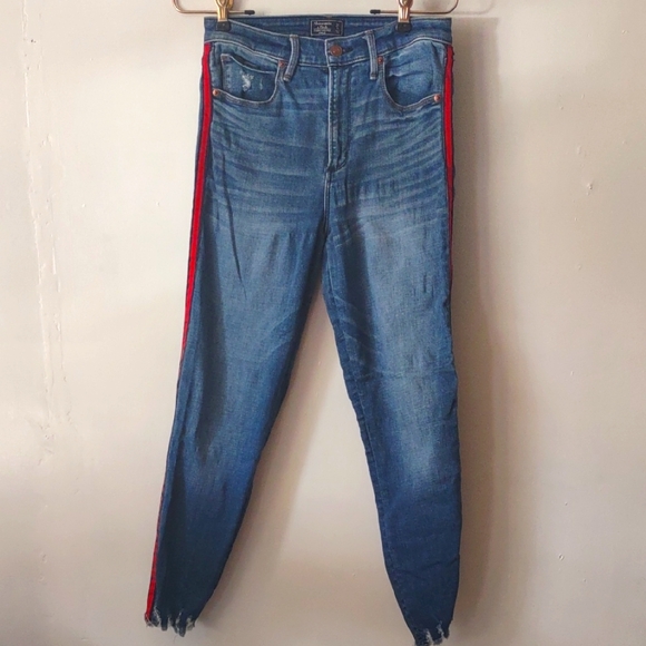 Abercrombie & Fitch Denim - Ambercrombie & Fitch Blue Jeans with Red Stripe Simon High-rise And Ankle 29 8